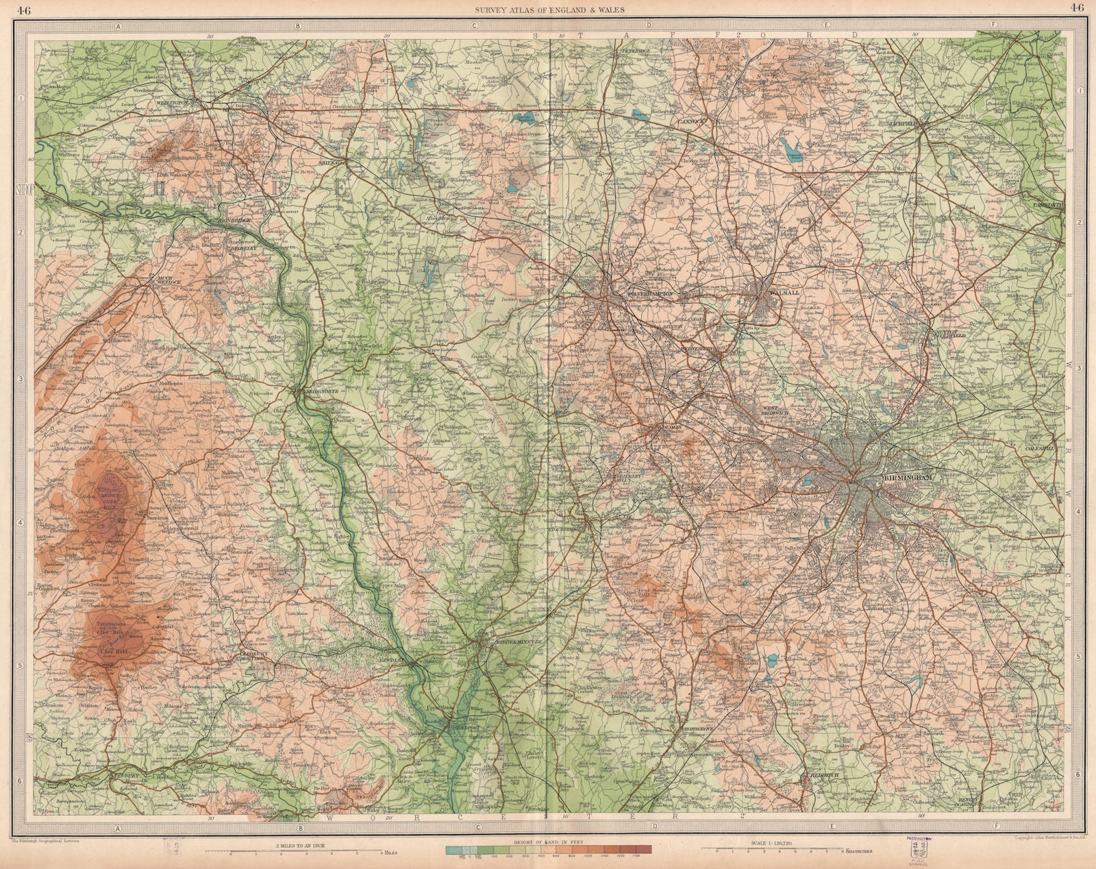 W MIDLANDS/SEVERN VALLEY. Birmingham Shropshire Hills Wolverhampton 1939 map